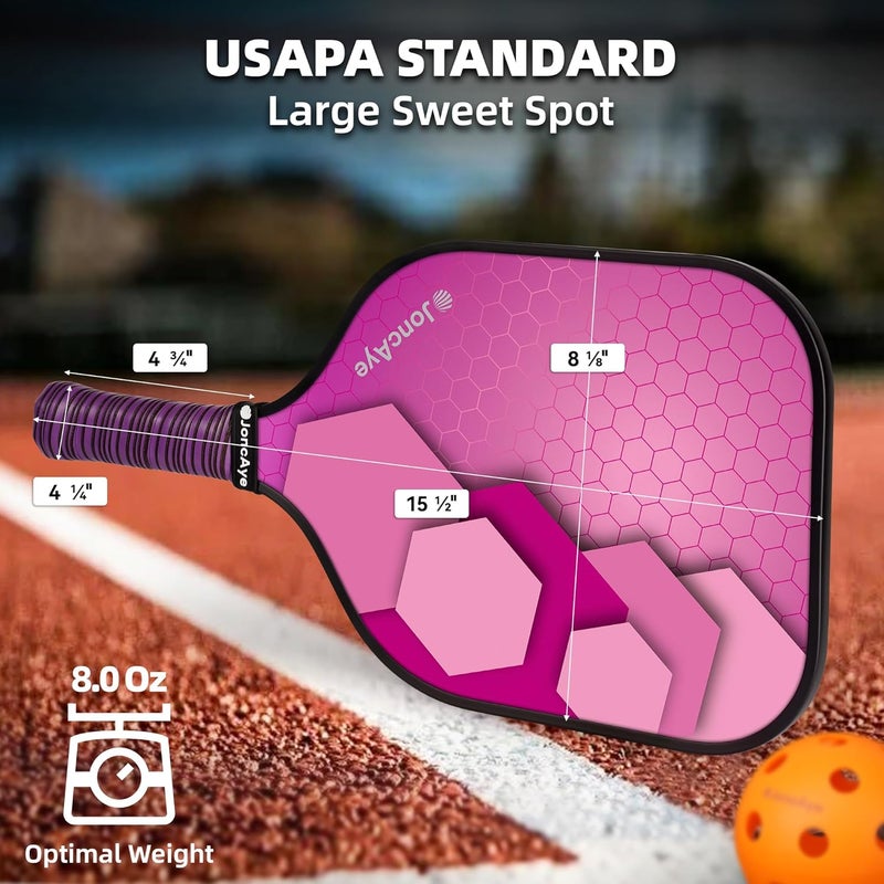 JoncAye Pickleball-Paddles-Set of 4 or 2 Rackets by , USAPA Approved Pickle-Ball Equipment with Balls, Bag, Accessories, Fiberglass Graphite Pickleball Racquet Set for Men, Women - Image 5